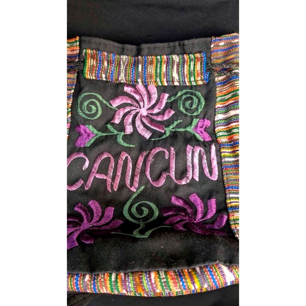 Vintage Cancun Mexico Embroidered Drawstring Bucket Bag Boho Artisanal Souvenir - Picture 8 of 15